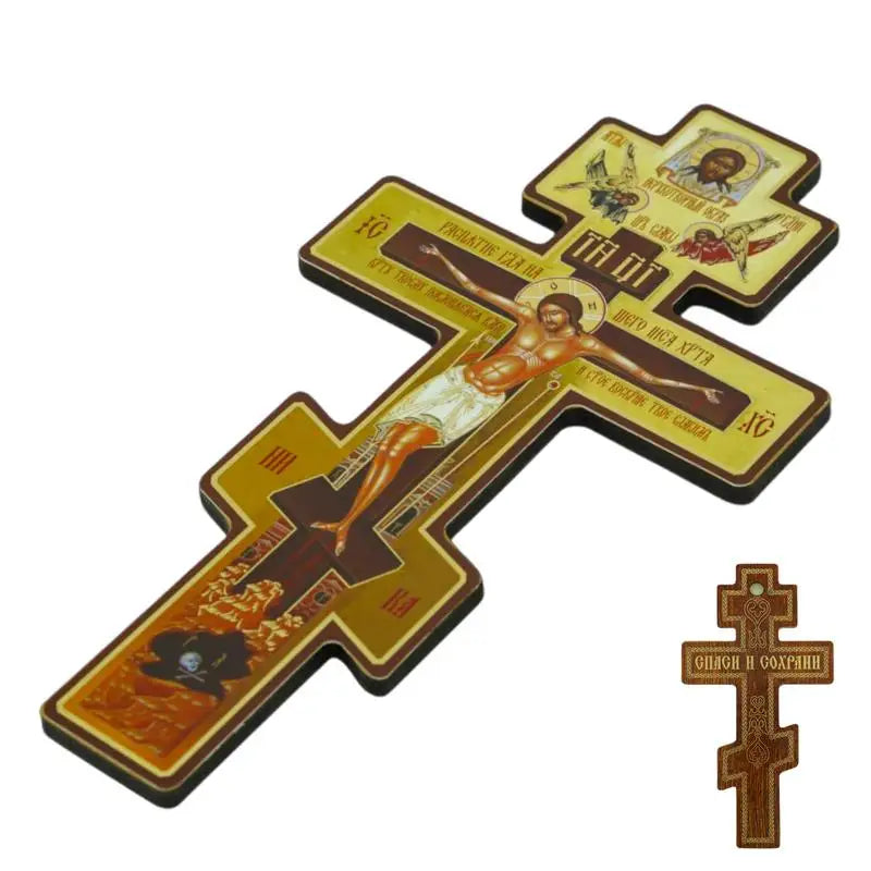 Wall Crucifix Ornament Double-Sided Wooden Byzantine Crucifix