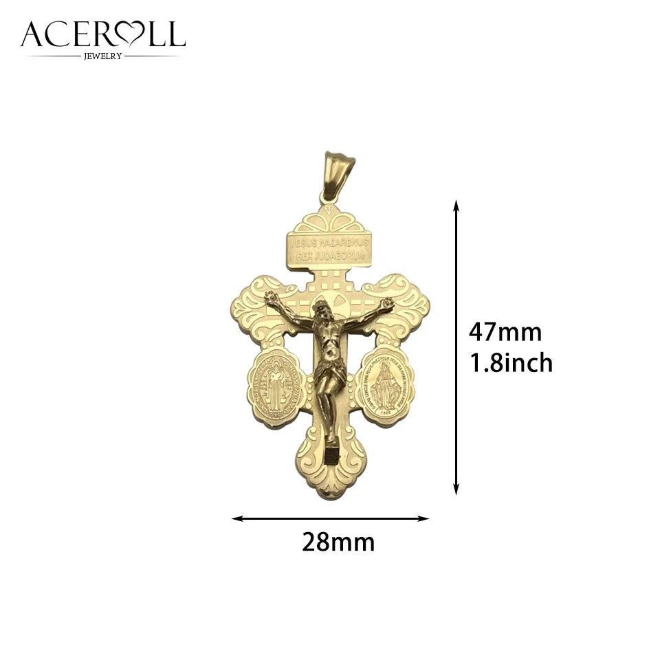 Stainless Steel Pardon Crucifix, Holy Cross of Forgiveness, French Version