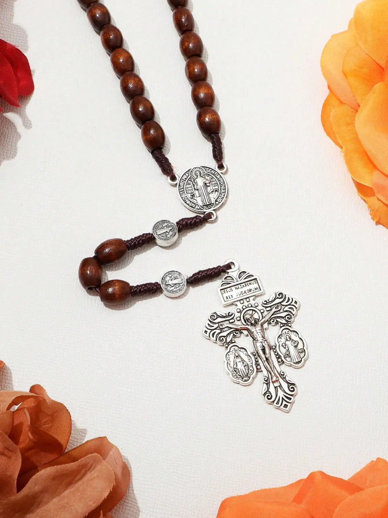 Handwoven Wooden Rosary with Crucifix – Catholic Faith and Prayer