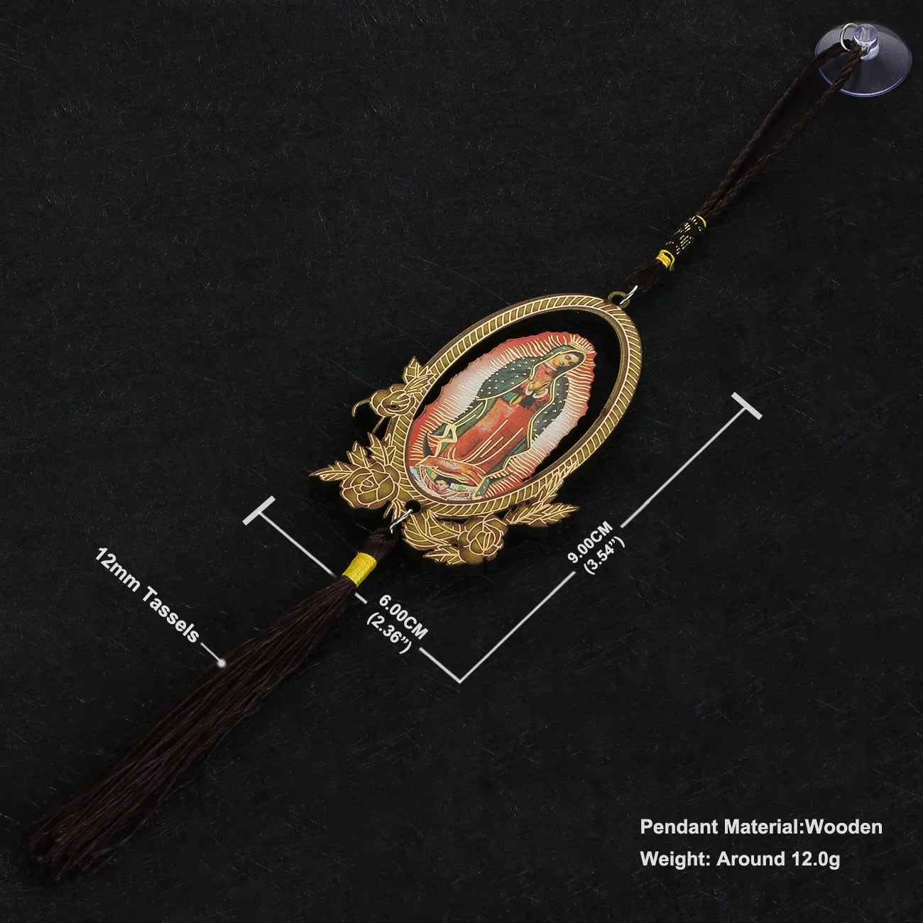Our Lady of Guadalupe Wooden Pendant with Tassel – Christian Car Hanging Ornament, Keychain & Bag Accessory