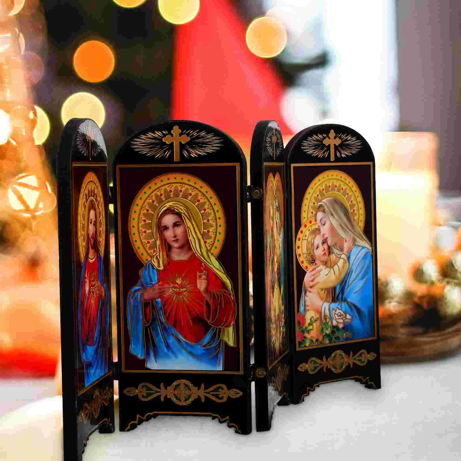Holy Family Wood Plaque – Catholic Christmas Table & Wall Decor | Jesus, Mary & Joseph Wooden Home Blessing Icons