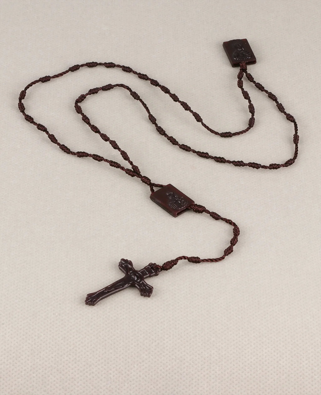 Our Lady of Mount Carmel Braided Scapular Rosary Necklace with Crucifix Cross – Catholic Devotional Protection Necklace (Unisex)