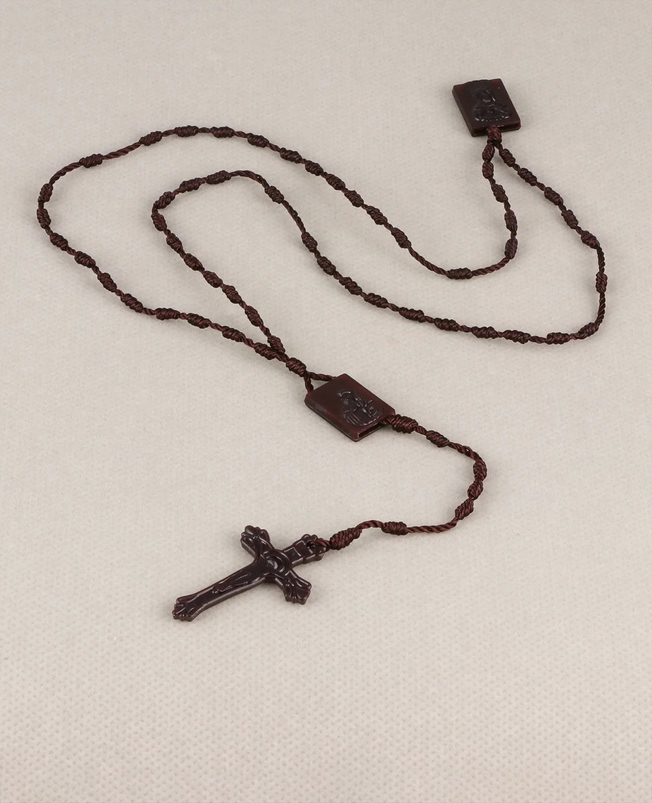 Our Lady of Mount Carmel Braided Scapular Rosary Necklace with Crucifix Cross – Catholic Devotional Protection Necklace (Unisex)