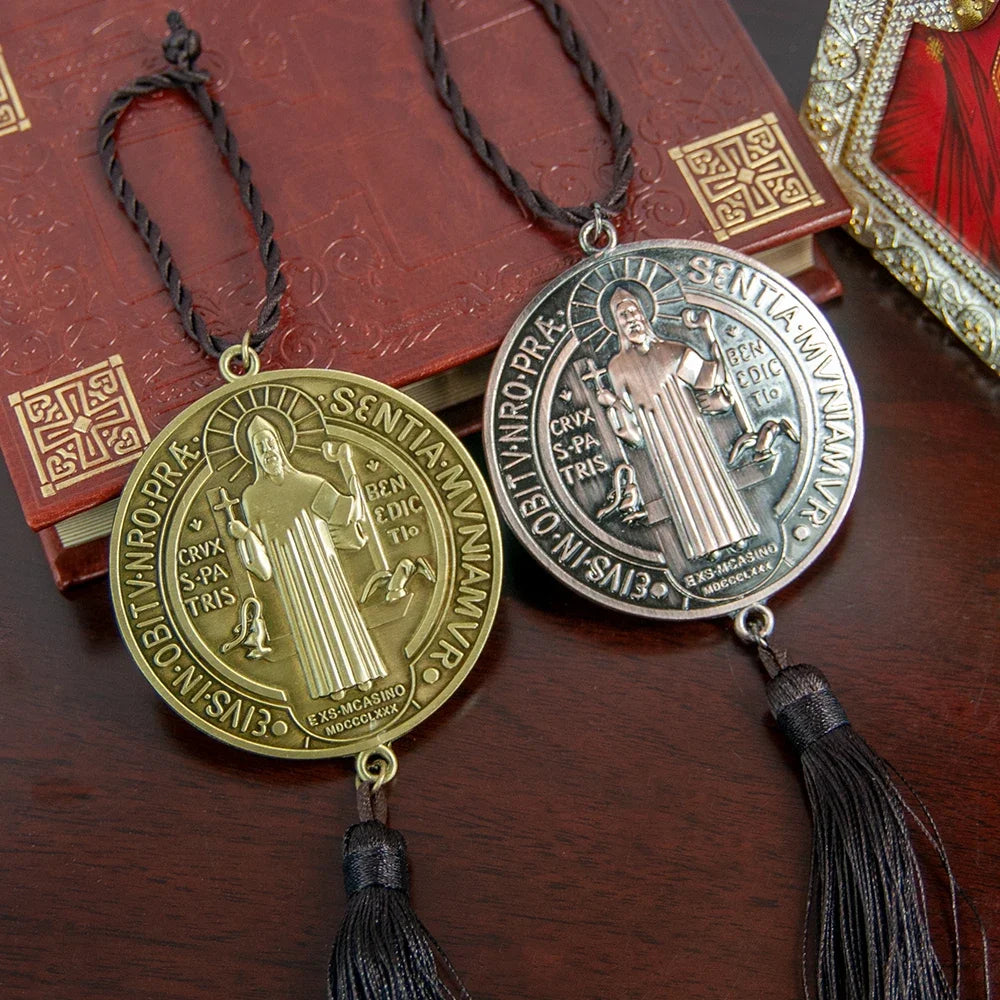 Saint Benedict Medal with Tassel – Gold & Silver Plated Catholic Protection Devotional