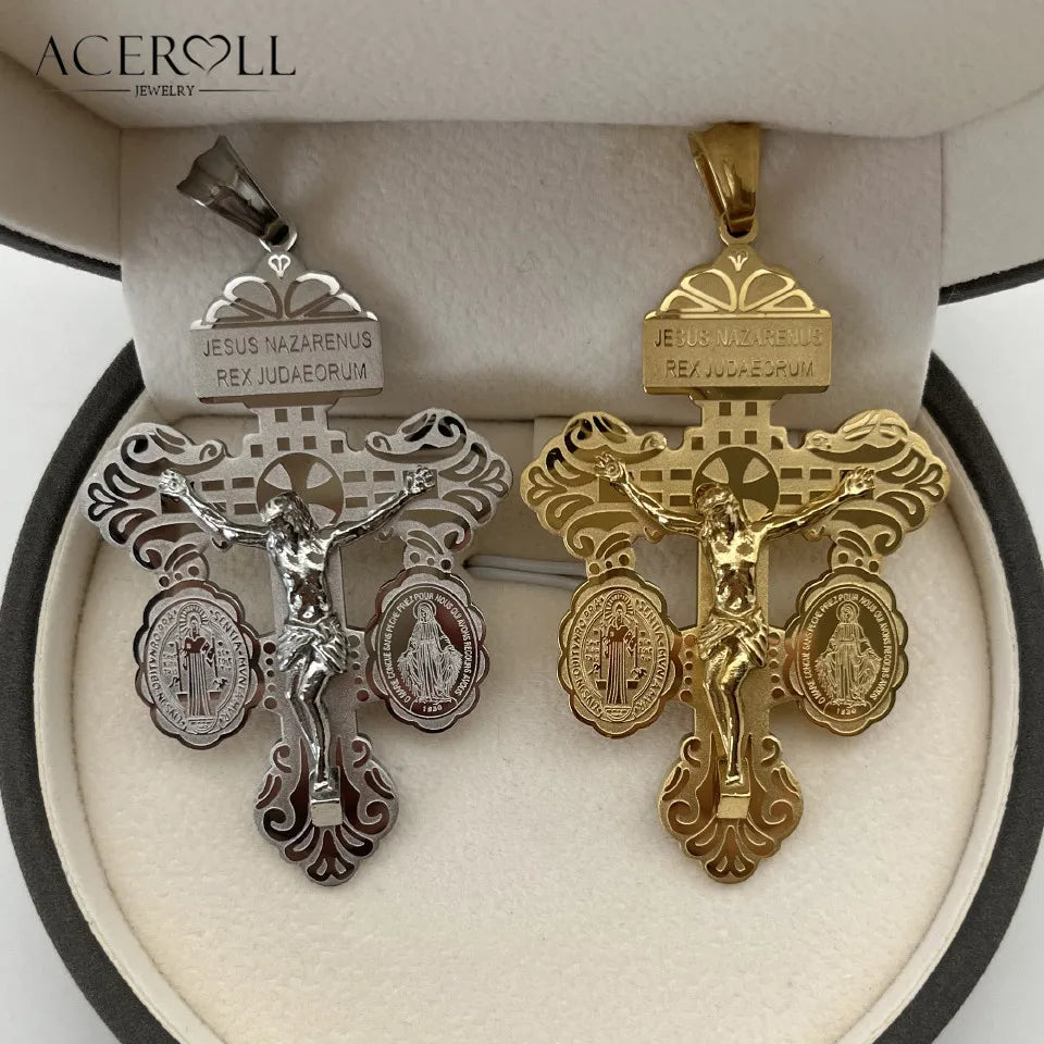 Stainless Steel Pardon Crucifix, Holy Cross of Forgiveness, French Version