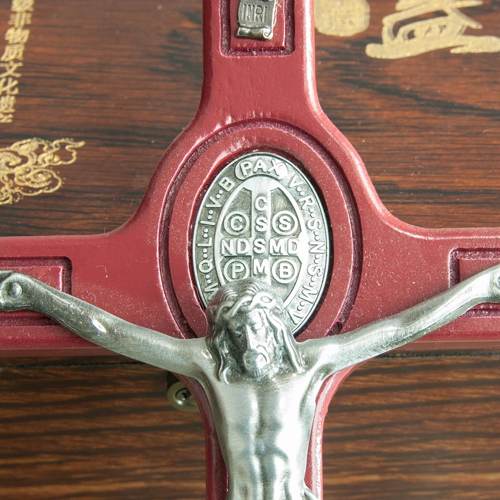 Wooden Catholic Crucifix with Holy Water Font – Jesus Cross for Home Blessing