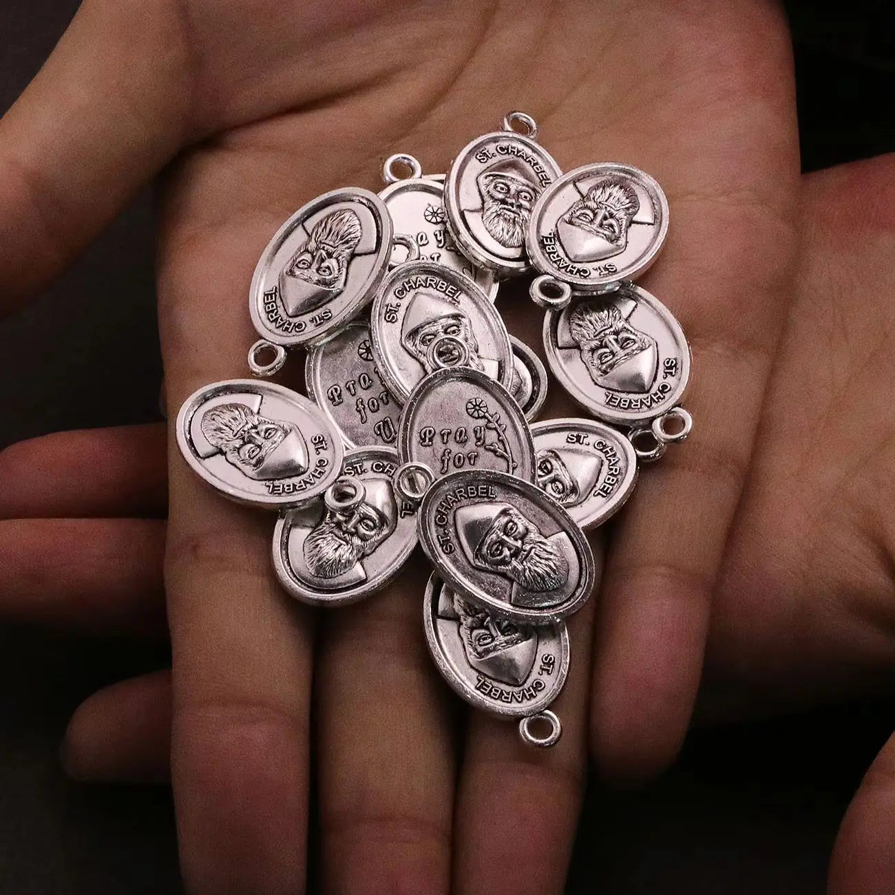 30PCS Saint Charbel Medals– Oval “Pray for Us” Saint Charbel Pendants