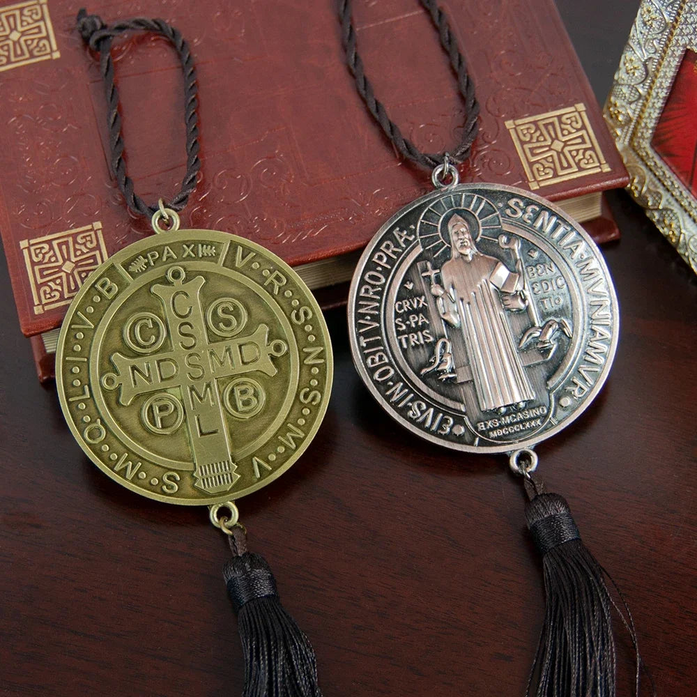 Saint Benedict Medal with Tassel – Gold & Silver Plated Catholic Protection Devotional