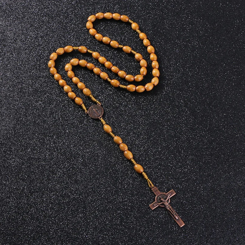 Saint Benedict Medal Rosary for Protection – Handcrafted Wooden Catholic Rosary