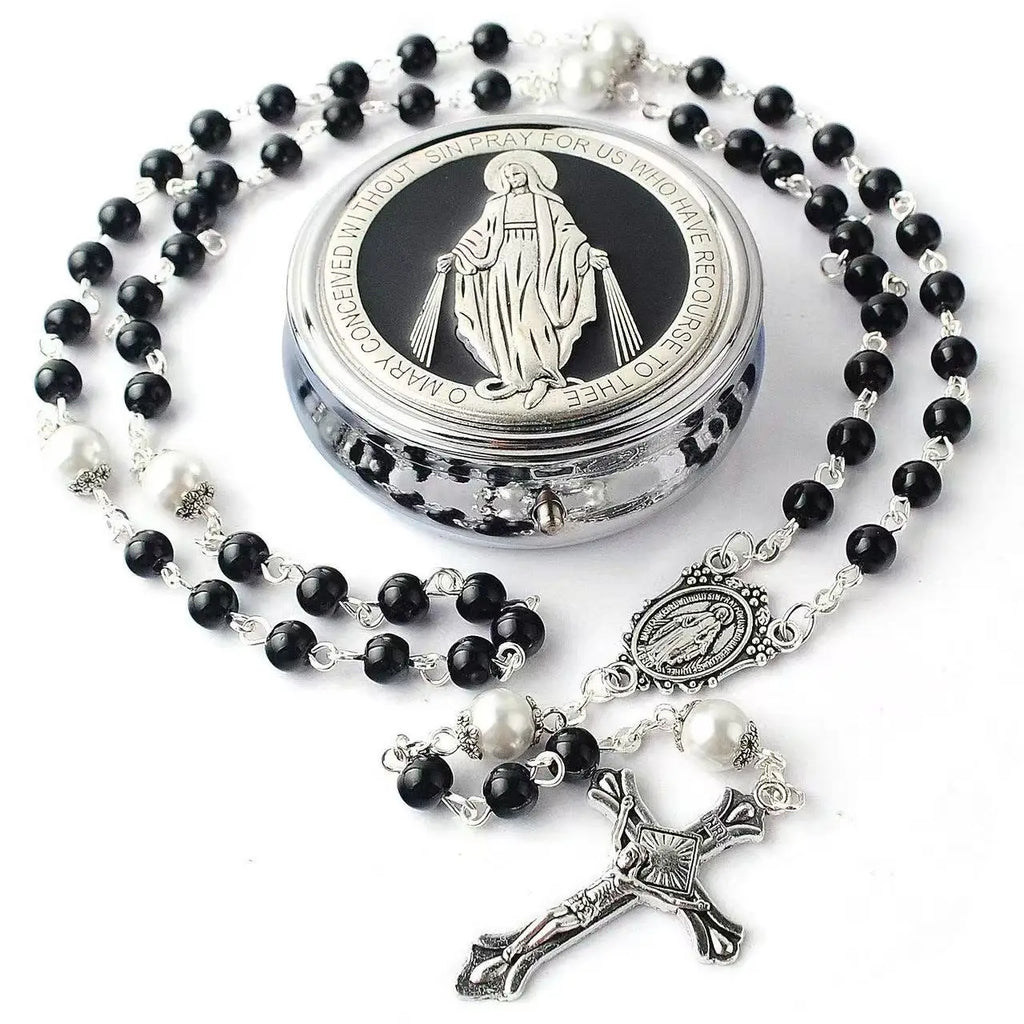 Virgin Mary Glass Pearl Necklace – Catholic First Communion Gift for Boys & Girls