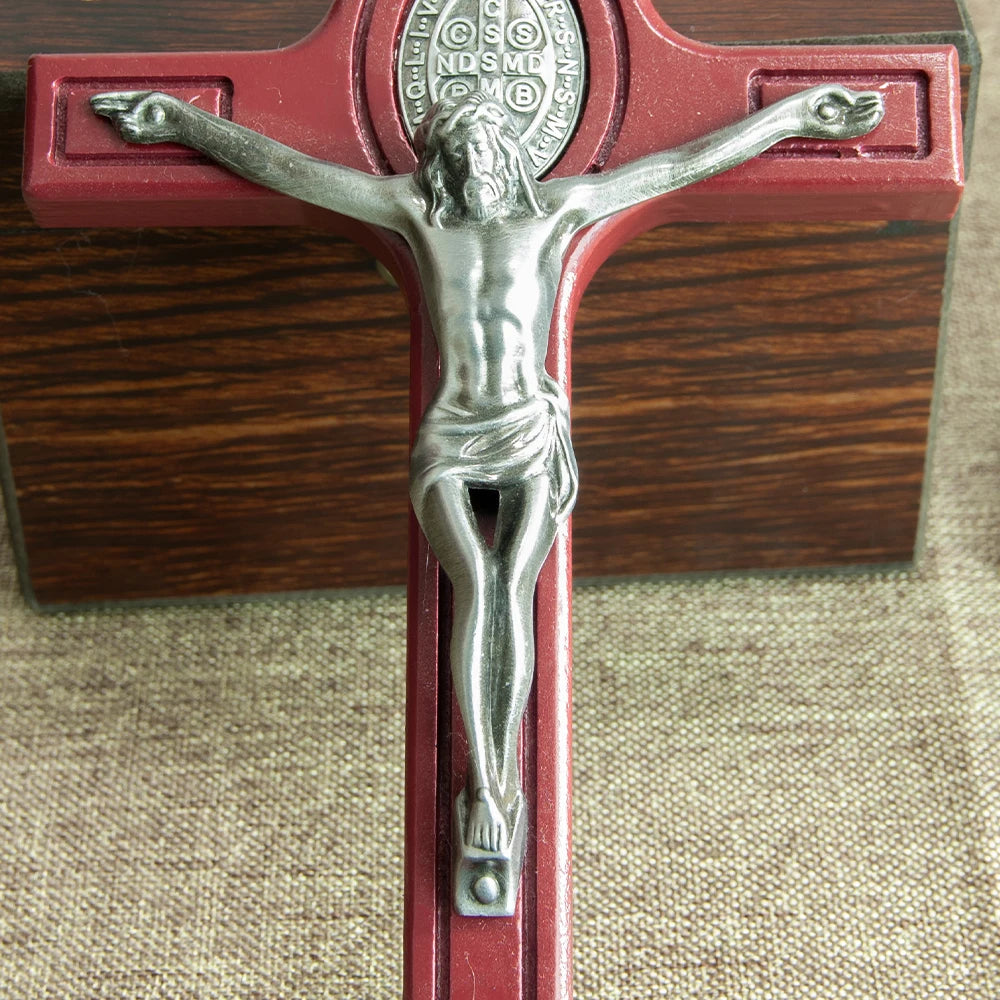 Wooden Catholic Crucifix with Holy Water Font – Jesus Cross for Home Blessing
