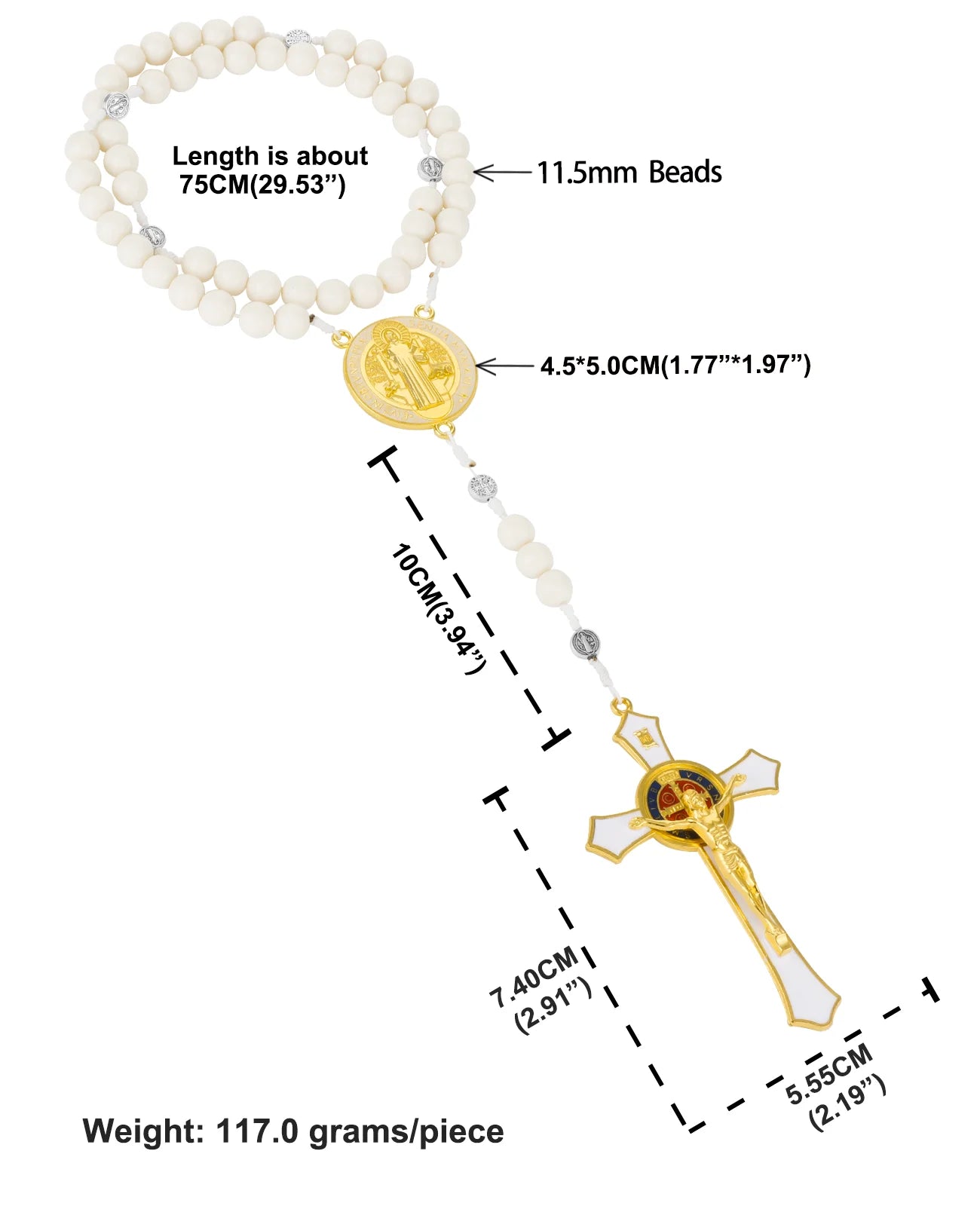 Saint Benedict Exorcism Crucifix Rosary Necklace – Large Cross with 33 Prayer Beads, Unisex Catholic Chaplet (6 Colors)
