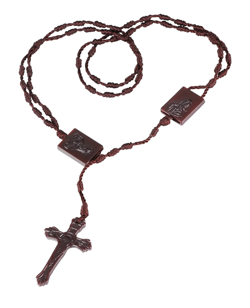 Our Lady of Mount Carmel Braided Scapular Rosary Necklace with Crucifix Cross – Catholic Devotional Protection Necklace (Unisex)
