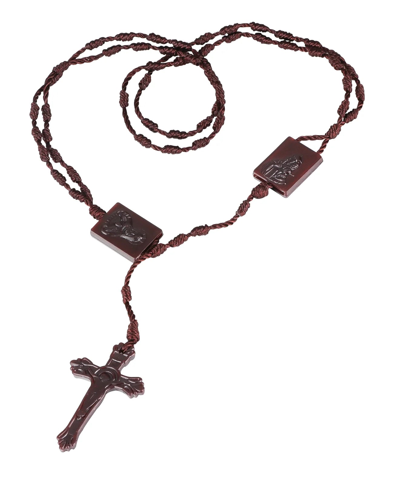 Our Lady of Mount Carmel Braided Scapular Rosary Necklace with Crucifix Cross – Catholic Devotional Protection Necklace (Unisex)