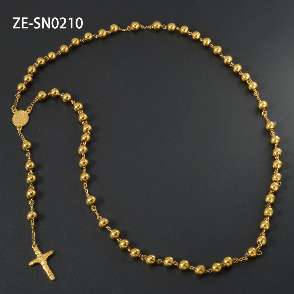 Catholic Rosary with Gold-Tone Beads and Crucifix – Sacred Prayer Devotional