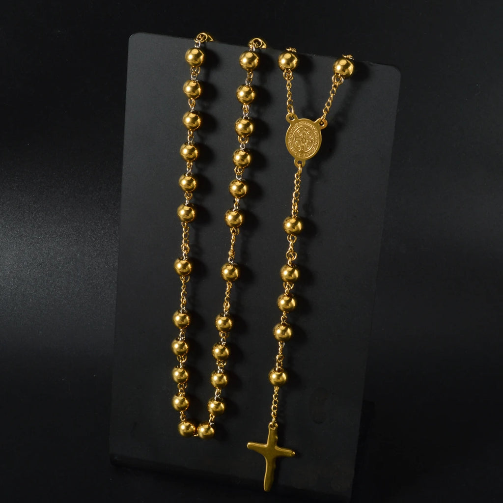 Catholic Rosary with Gold-Tone Beads and Crucifix – Sacred Prayer Devotional