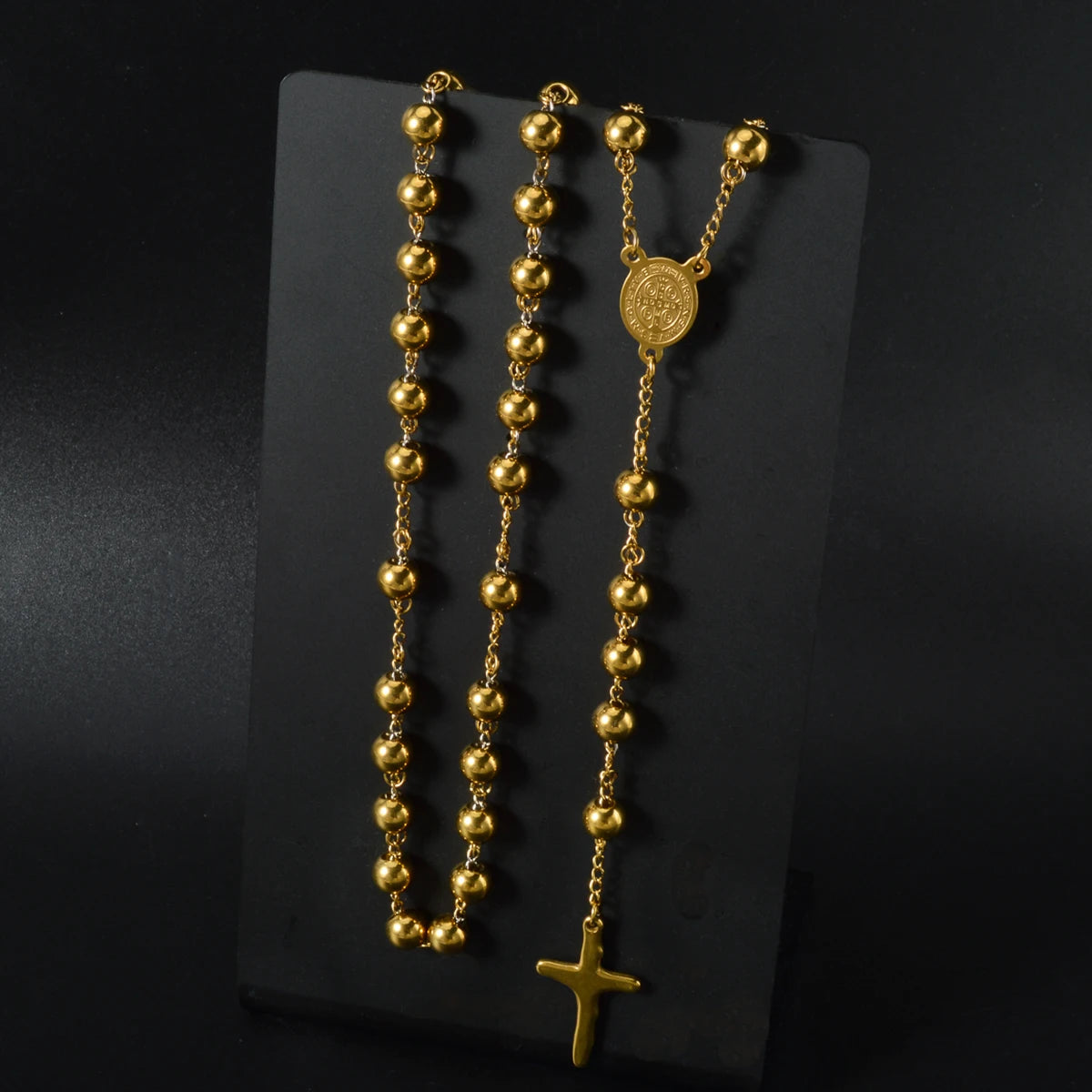 Catholic Rosary with Gold-Tone Beads and Crucifix – Sacred Prayer Devotional