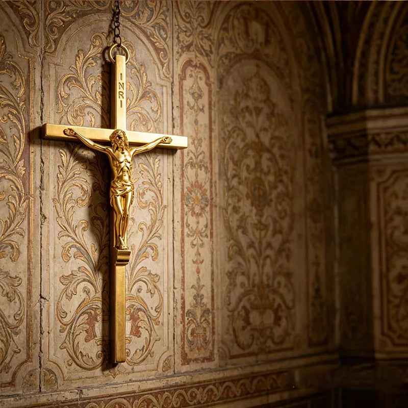 Gold-Plated Catholic Wall Crucifix - 15 cm