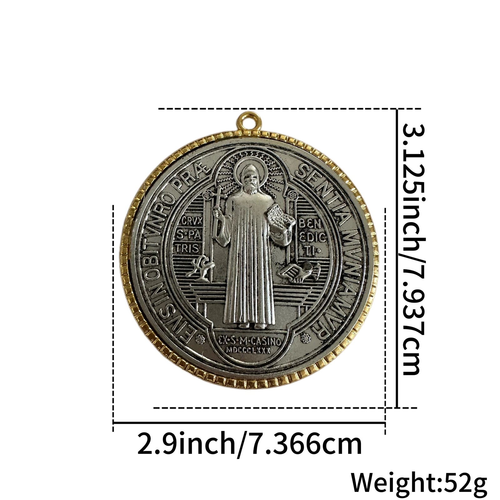 Extra Large St. Benedict Cross Medal Set (2-Pack) – 3” Vintage Brass Tone Protection Medals | Medalla de San Benito