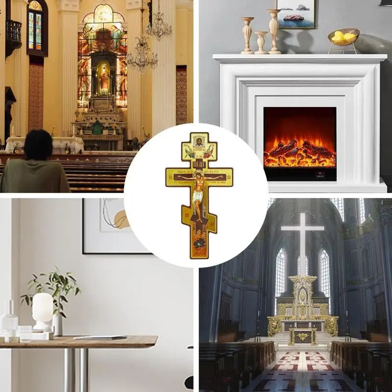 Wall Crucifix Ornament Double-Sided Wooden Byzantine Crucifix