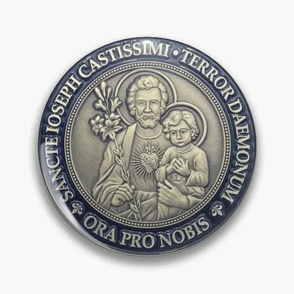 Saint Joseph Terror of Demons Medal Pin with Latin Inscription – Catholic San Giuseppe Lapel Badge, Metal Brooch for Protection & Faith