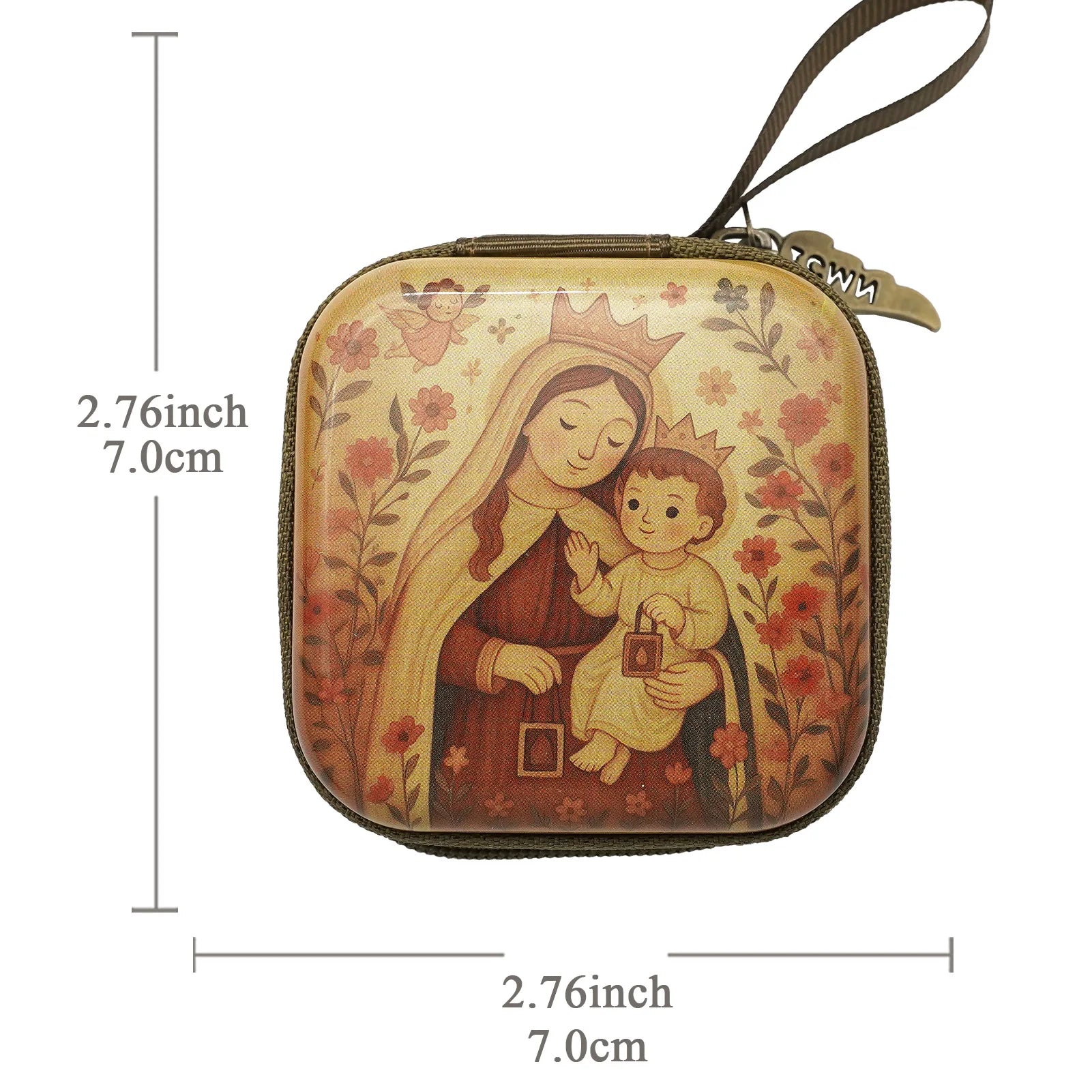 Virgin Mary & Jesus Rosary Box – 7x7cm Catholic Prayer Beads Storage Case