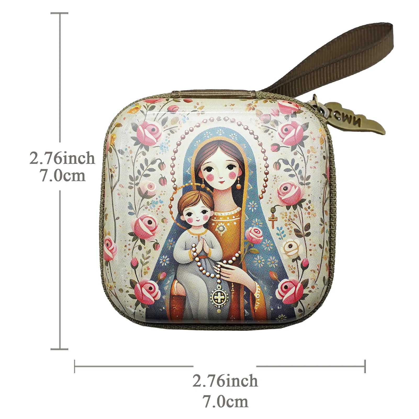 Virgin Mary & Jesus Rosary Box – 7x7cm Catholic Prayer Beads Storage Case