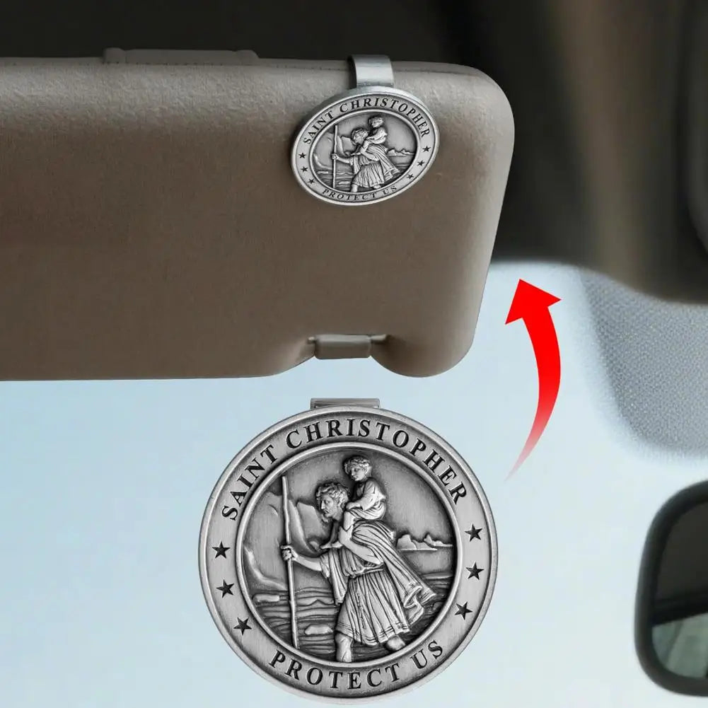 Saint Christopher Visor Clip – Catholic Car Protection Devotional for Safe Travel