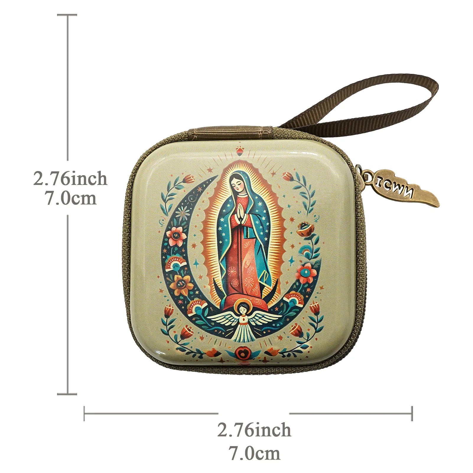 Virgin Mary & Jesus Rosary Box – 7x7cm Catholic Prayer Beads Storage Case