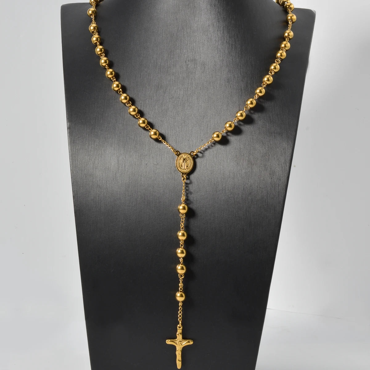 Catholic Rosary with Gold-Tone Beads and Crucifix – Sacred Prayer Devotional