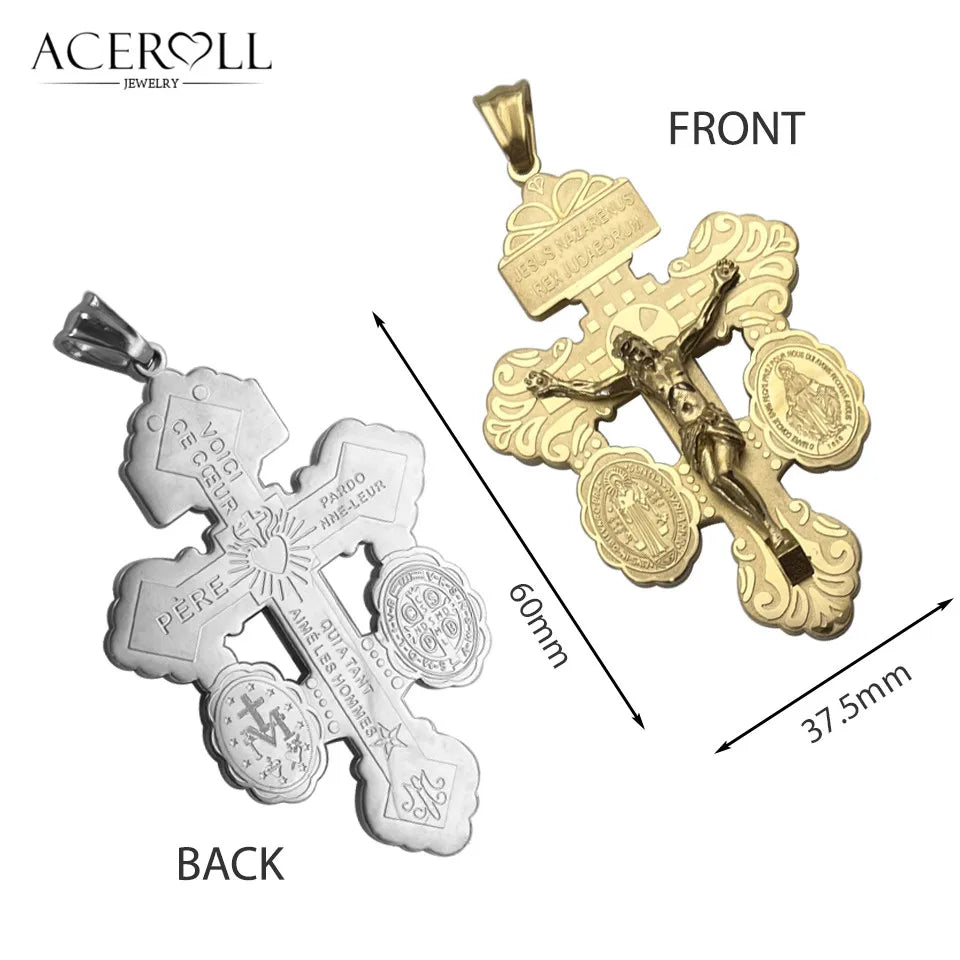 Stainless Steel Pardon Crucifix, Holy Cross of Forgiveness, French Version