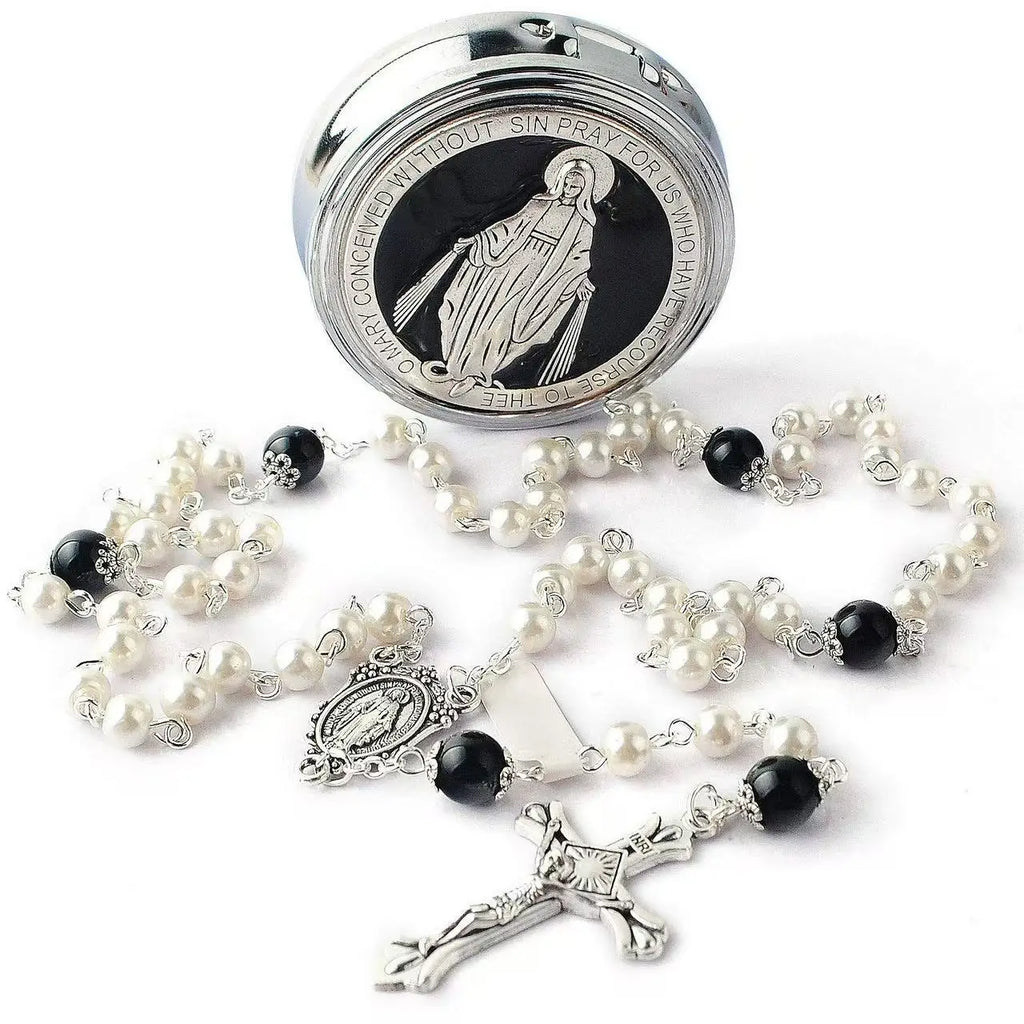 Virgin Mary Glass Pearl Necklace – Catholic First Communion Gift for Boys & Girls