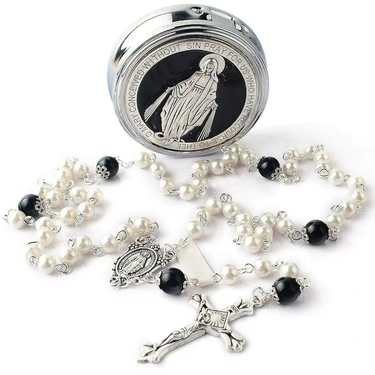Virgin Mary Glass Pearl Necklace – Catholic First Communion Gift for Boys & Girls