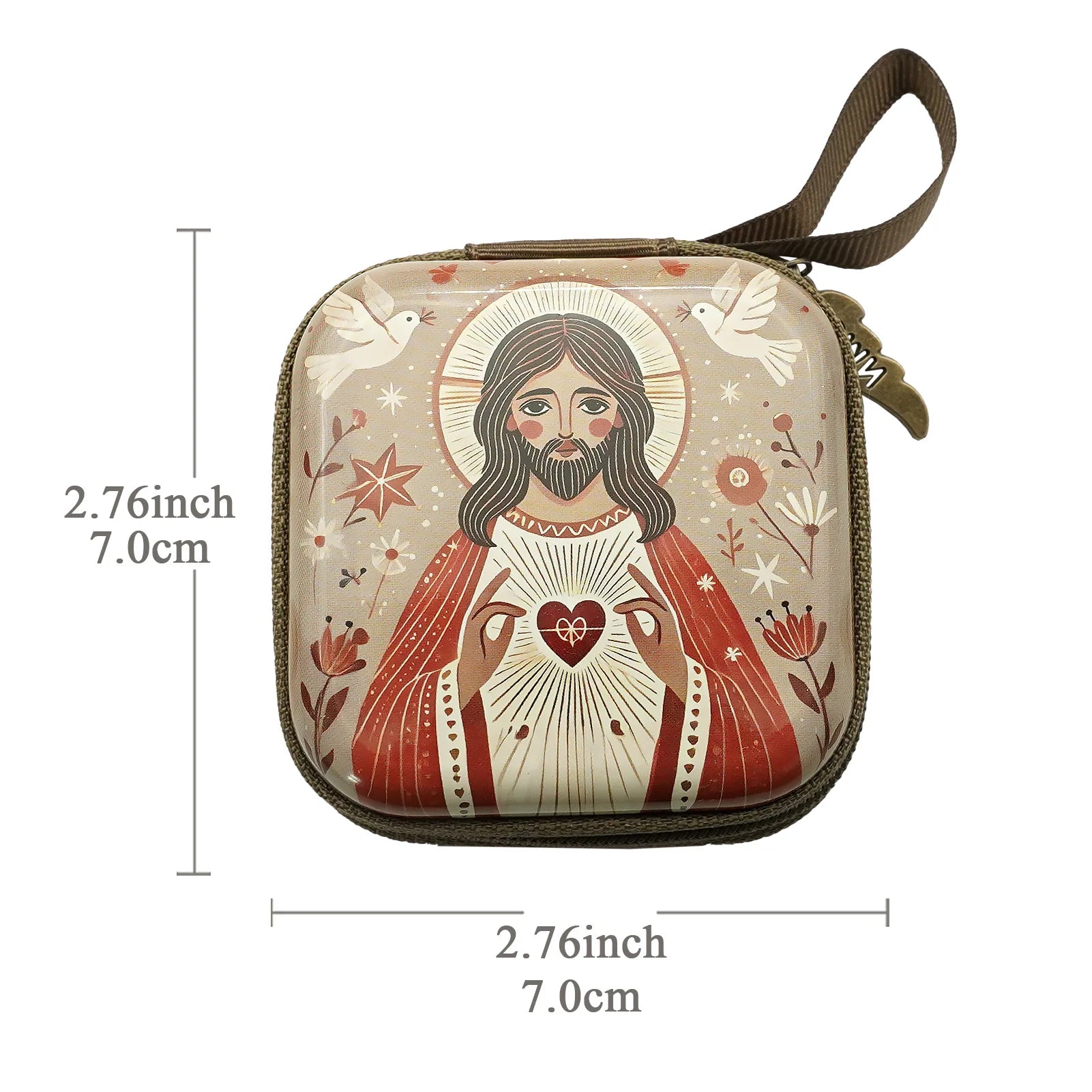 Virgin Mary & Jesus Rosary Box – 7x7cm Catholic Prayer Beads Storage Case