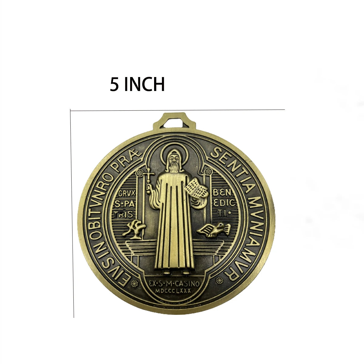 Extra-Large 5″ St. Benedict Cross Medal – Vintage Brass Tone Wall or Desk Display | Medalla de San Benito
