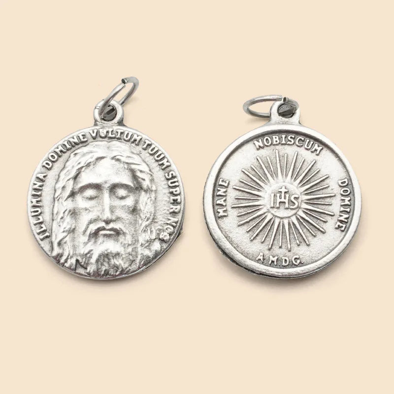 Holy Face of Jesus Double-Sided Medal Pendant Necklace-Shroud of Turin Devotion, Eucharistic Back, Catholic Devotional
