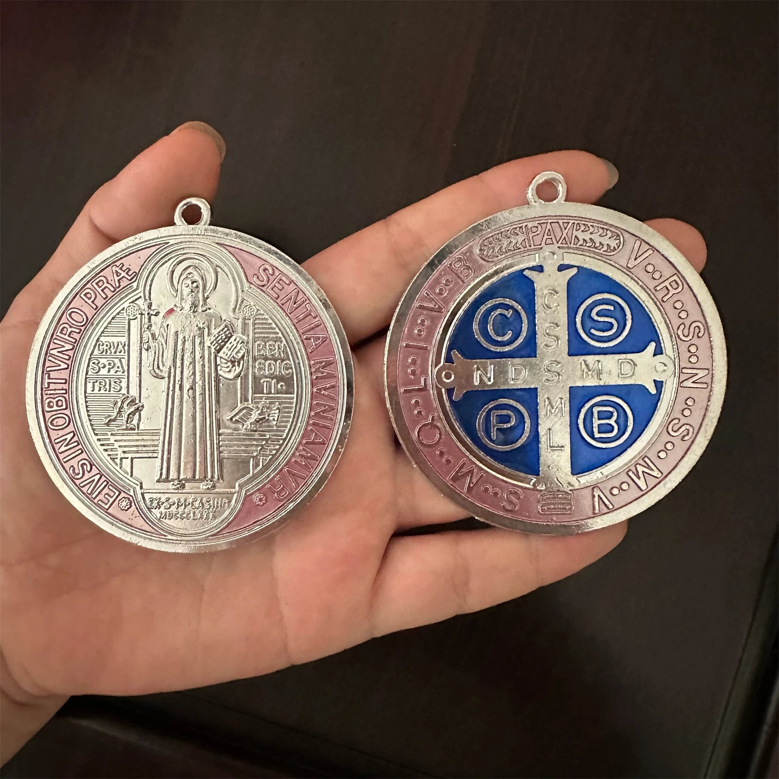 Extra Large St. Benedict Cross Medal Set (2-Pack) – 3” Vintage Brass Tone Protection Medals | Medalla de San Benito