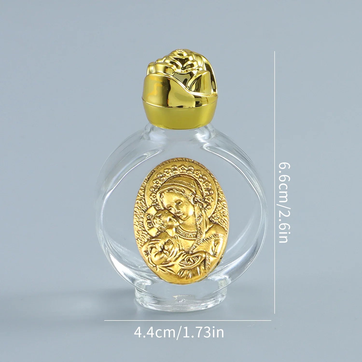 60ml Portable Holy Water Bottle – Gold Glass Catholic Bottle with Saint Michael, St Bendedict, Sacred Heart or Holy Mother