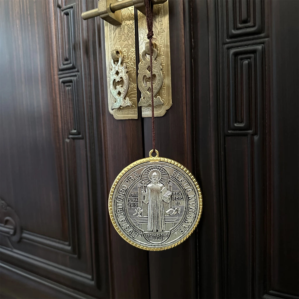 Extra Large St. Benedict Cross Medal Set (2-Pack) – 3” Vintage Brass Tone Protection Medals | Medalla de San Benito