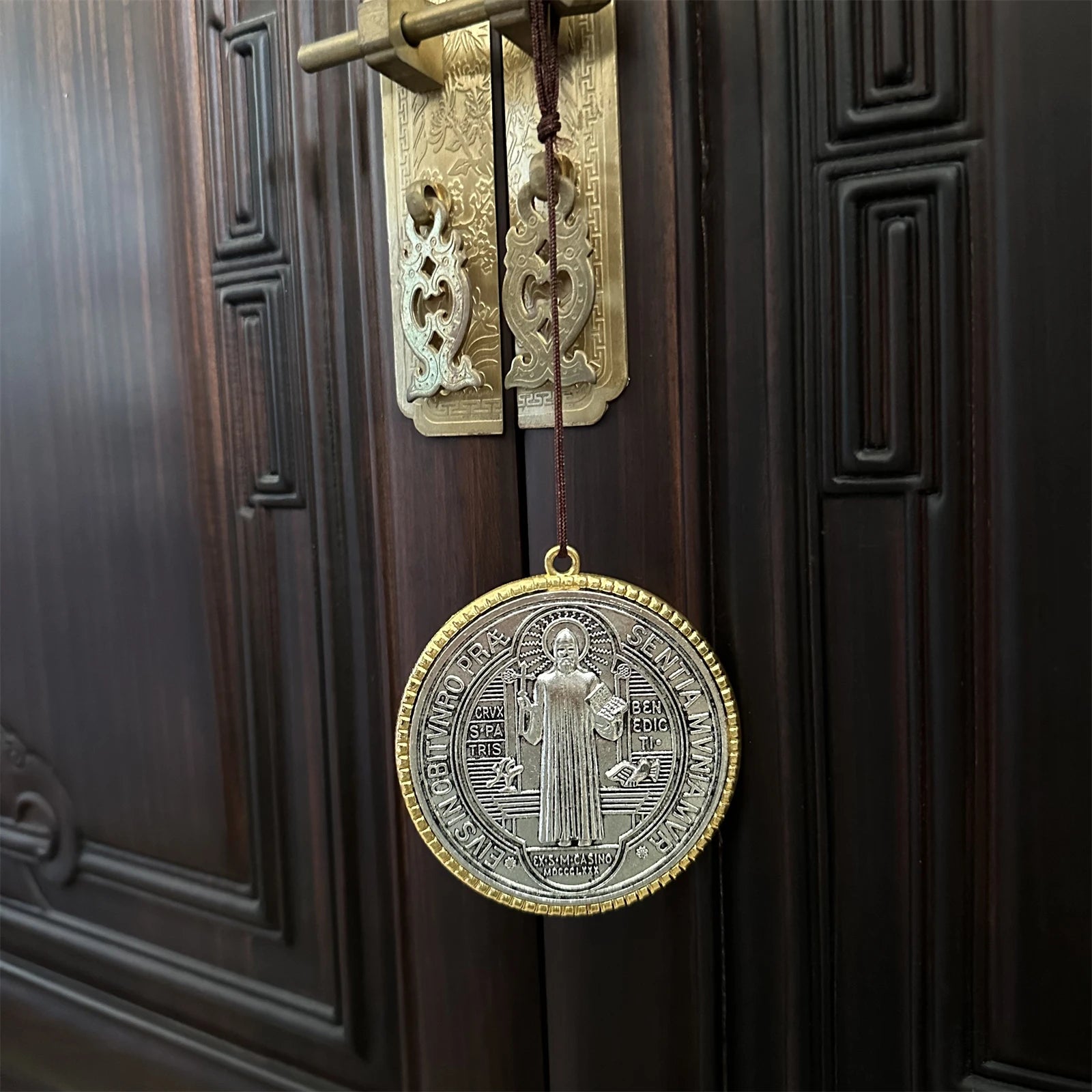 Extra Large St. Benedict Cross Medal Set (2-Pack) – 3” Vintage Brass Tone Protection Medals | Medalla de San Benito