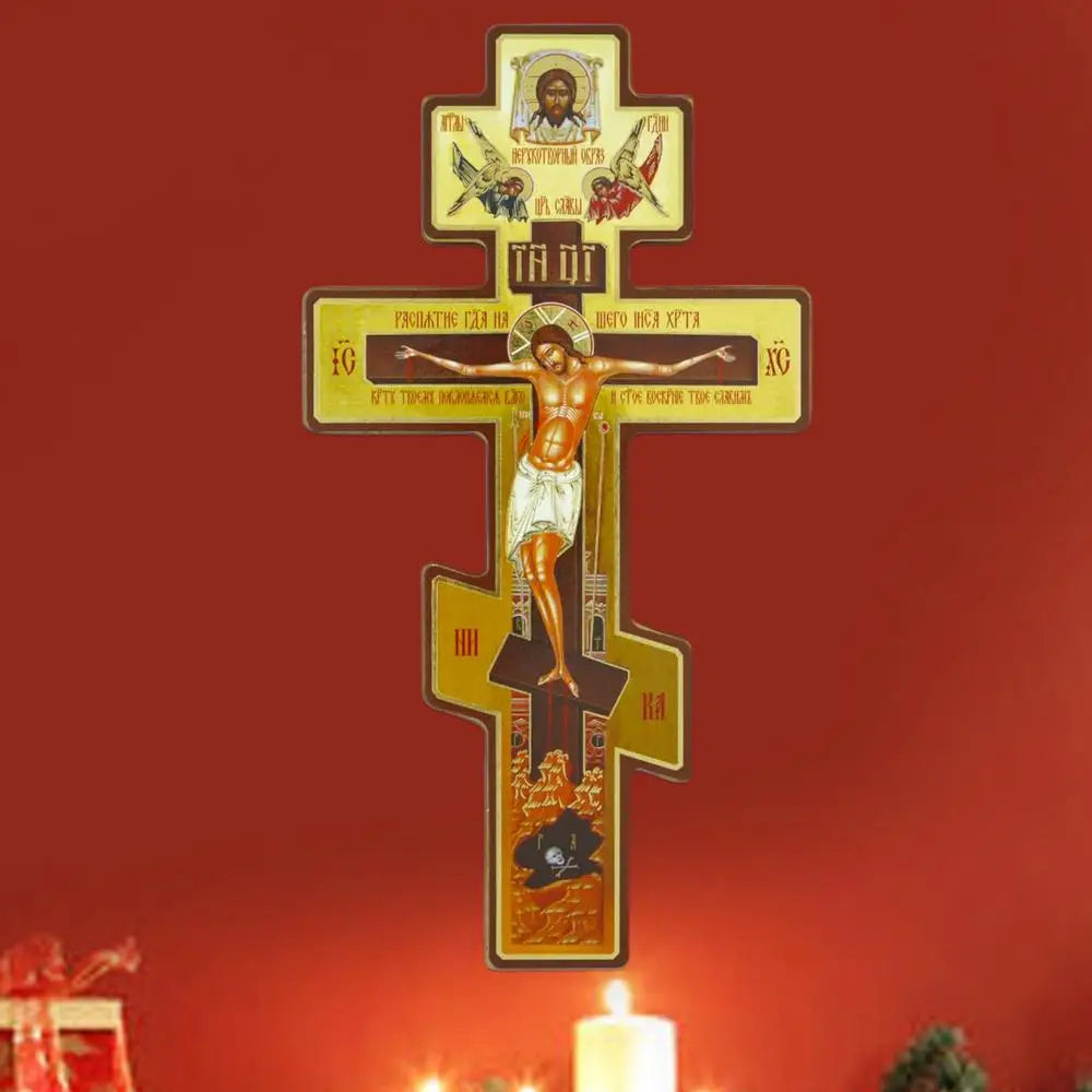Wall Crucifix Ornament Double-Sided Wooden Byzantine Crucifix