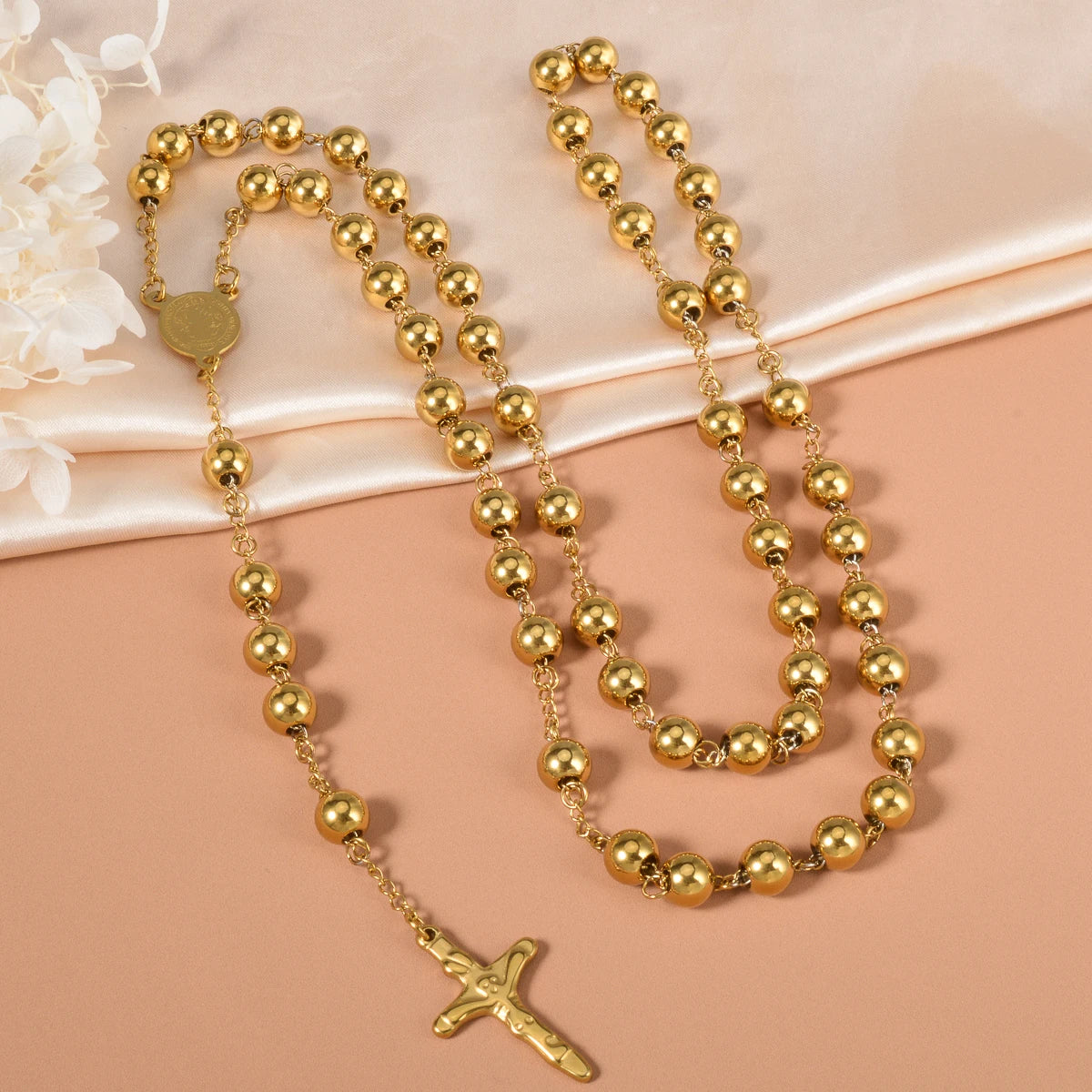 Catholic Rosary with Gold-Tone Beads and Crucifix – Sacred Prayer Devotional