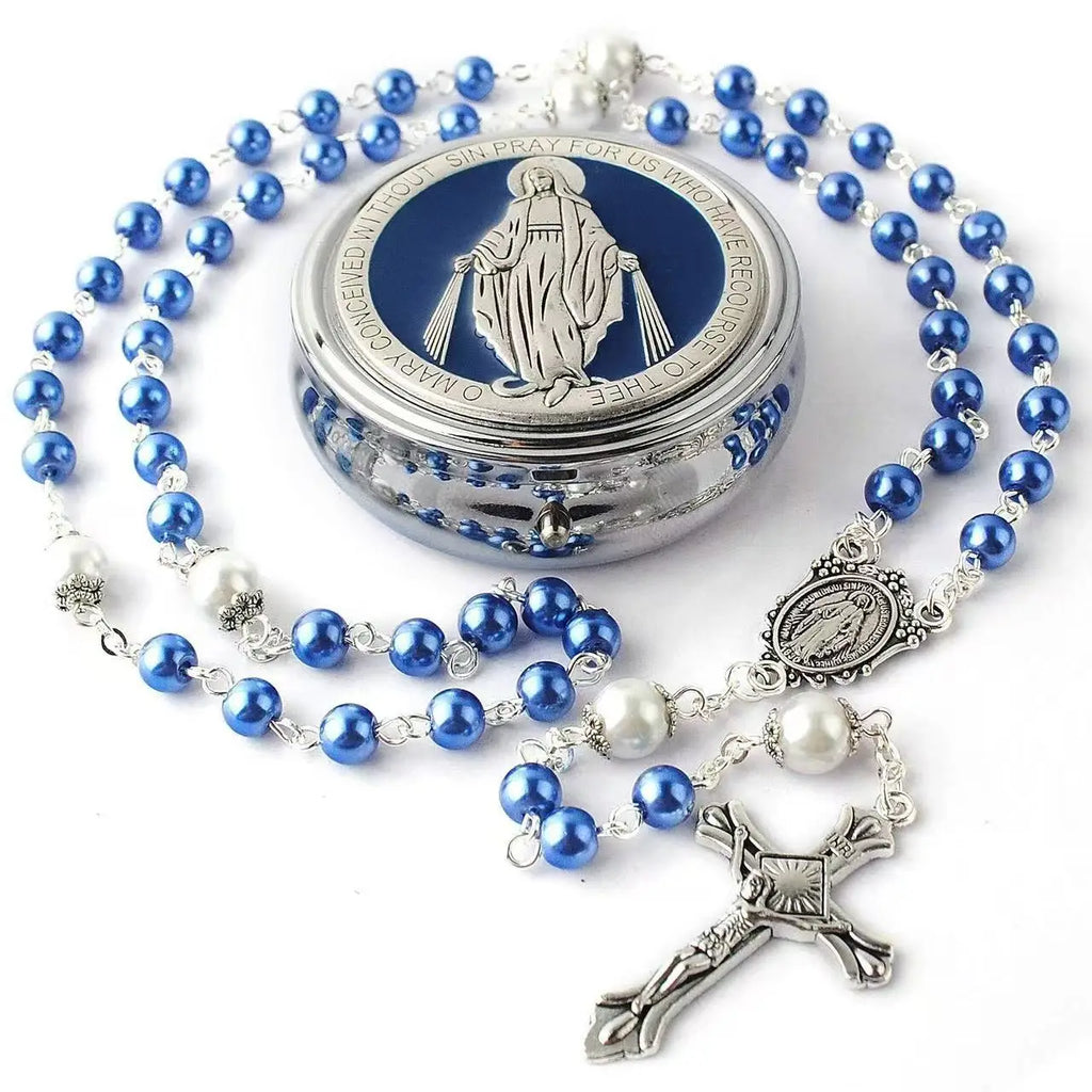 Virgin Mary Glass Pearl Necklace – Catholic First Communion Gift for Boys & Girls
