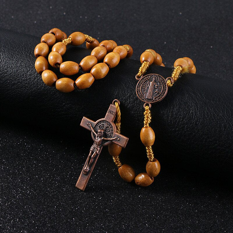 Saint Benedict Medal Rosary for Protection – Handcrafted Wooden Catholic Rosary