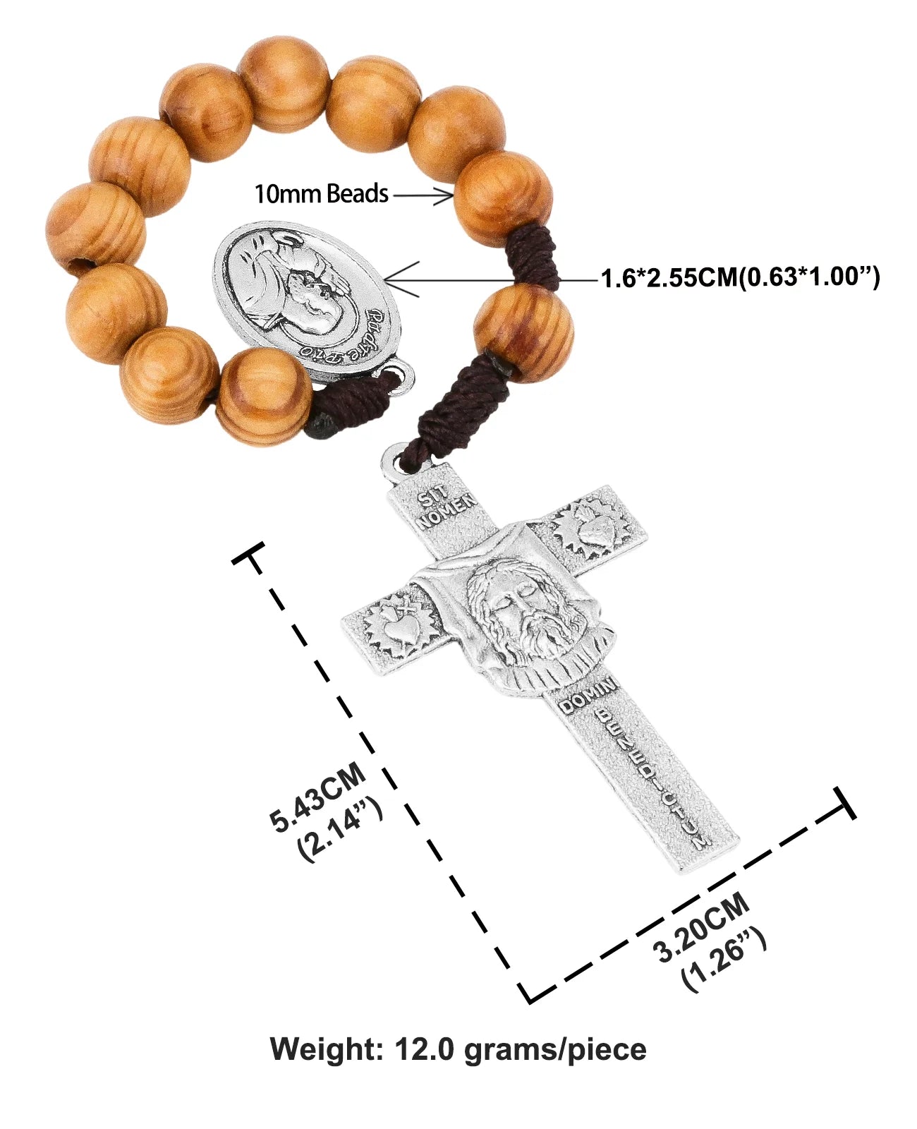Holy Face Reparation Pocket Rosary with Padre Pio Medal – Handmade Wooden One Decade Prayer Beads