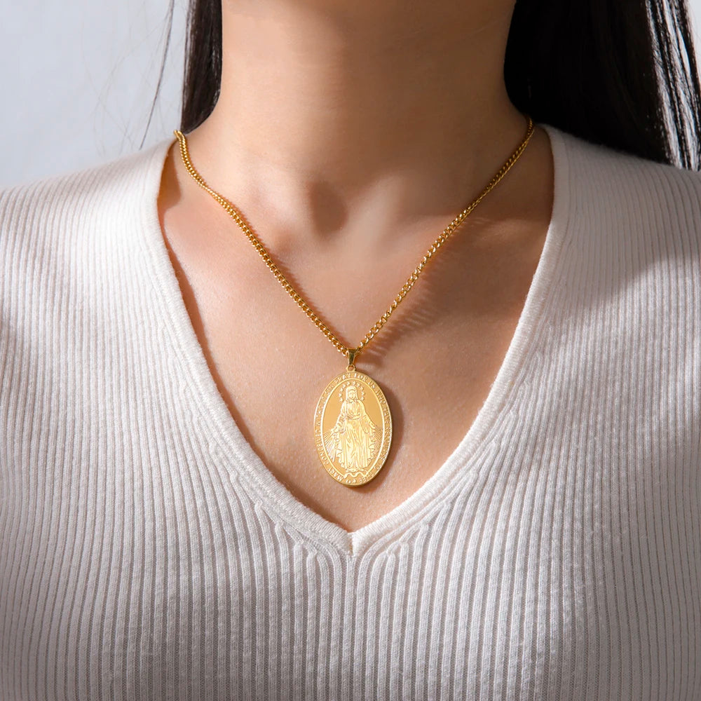 Miraculous Medal Pendant – Double-Sided Virgin Mary Catholic Necklace