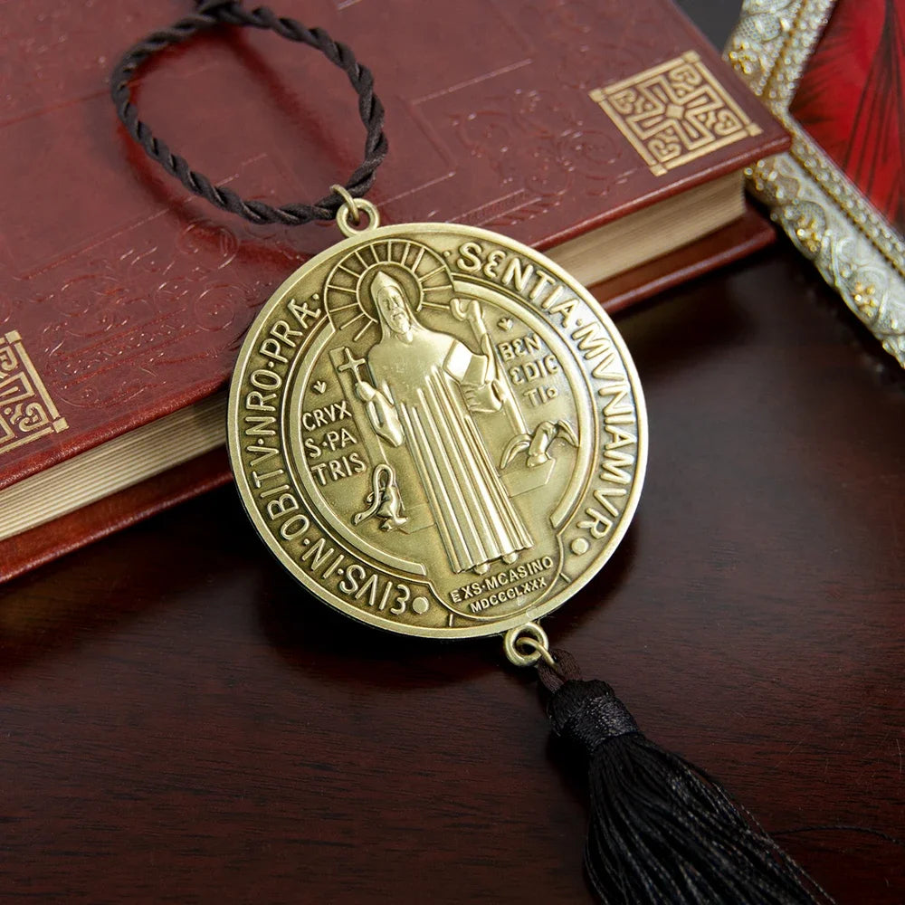 Saint Benedict Medal with Tassel – Gold & Silver Plated Catholic Protection Devotional