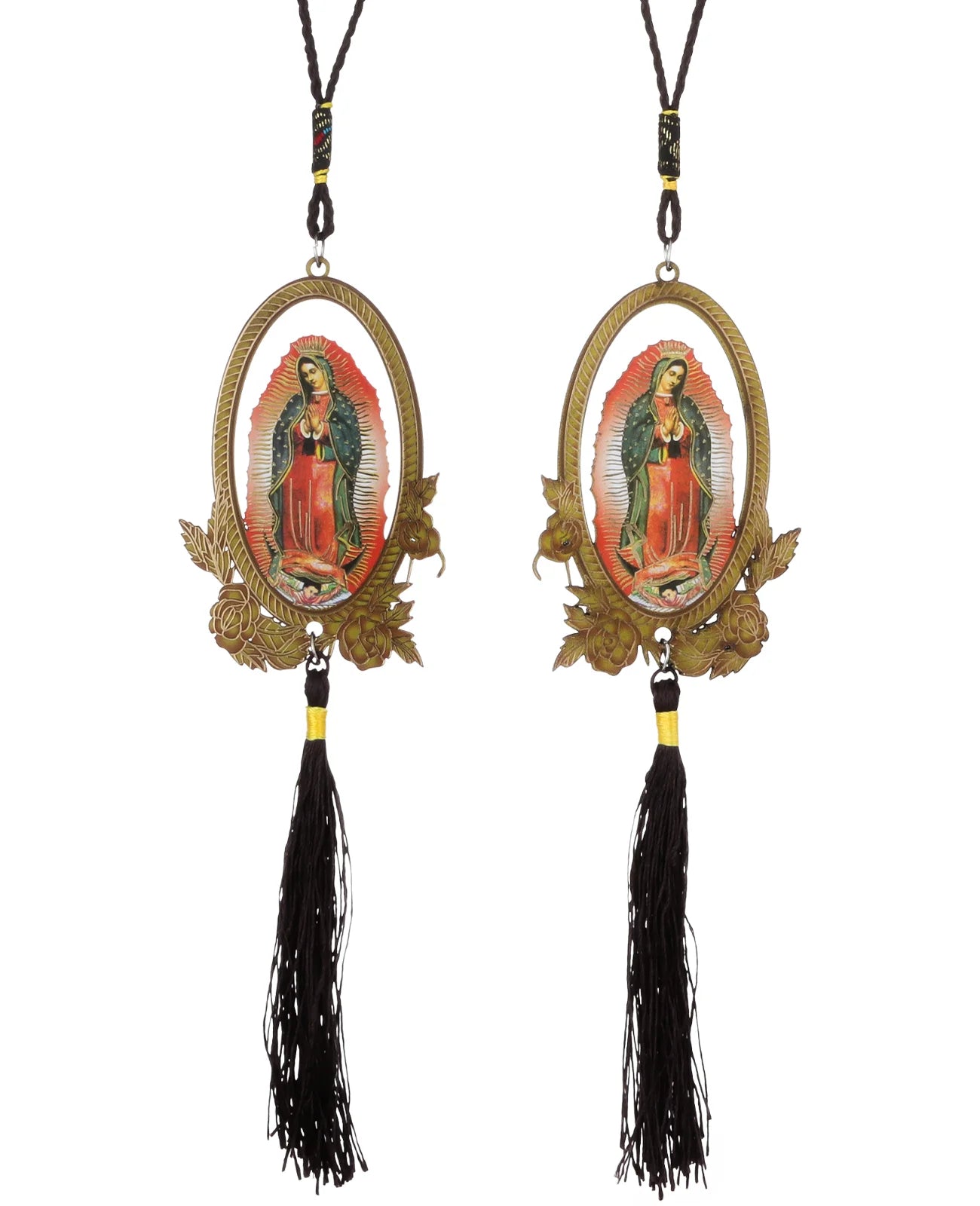 Our Lady of Guadalupe Wooden Pendant with Tassel – Christian Car Hanging Ornament, Keychain & Bag Accessory