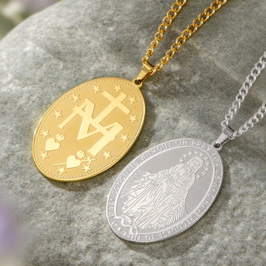 Miraculous Medal Pendant – Double-Sided Virgin Mary Catholic Necklace
