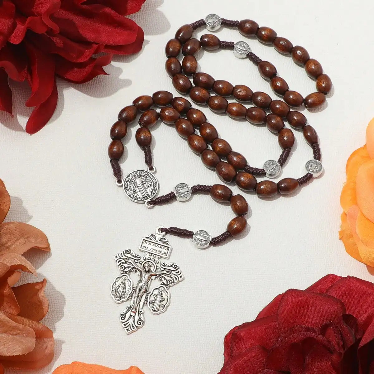 Handwoven Wooden Rosary with Crucifix – Catholic Faith and Prayer